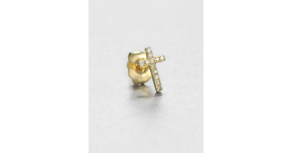 Lyst Sydney Evan Diamond 14k Yellow Gold Cross Single Stud Earring Lyst Sydney Evan Diamond 14k Yellow Gold Cross Single Stud Earring In Metallic