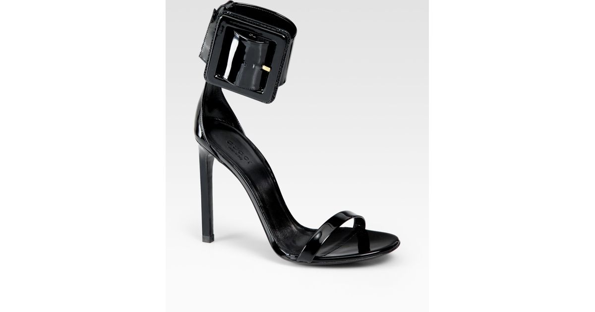 Gucci Leather Buckle Ankle Strap Sandals in Black Lyst