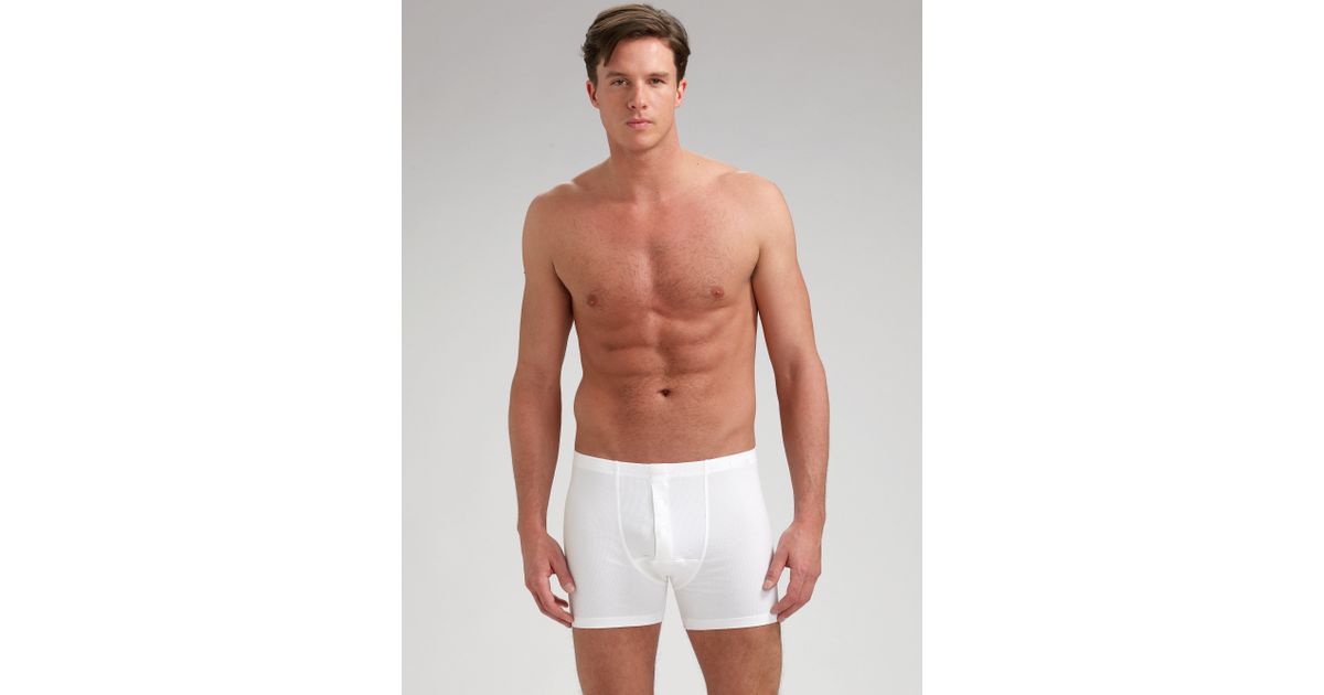 Hanro Ribbed Boxer Briefs in White for Men Lyst