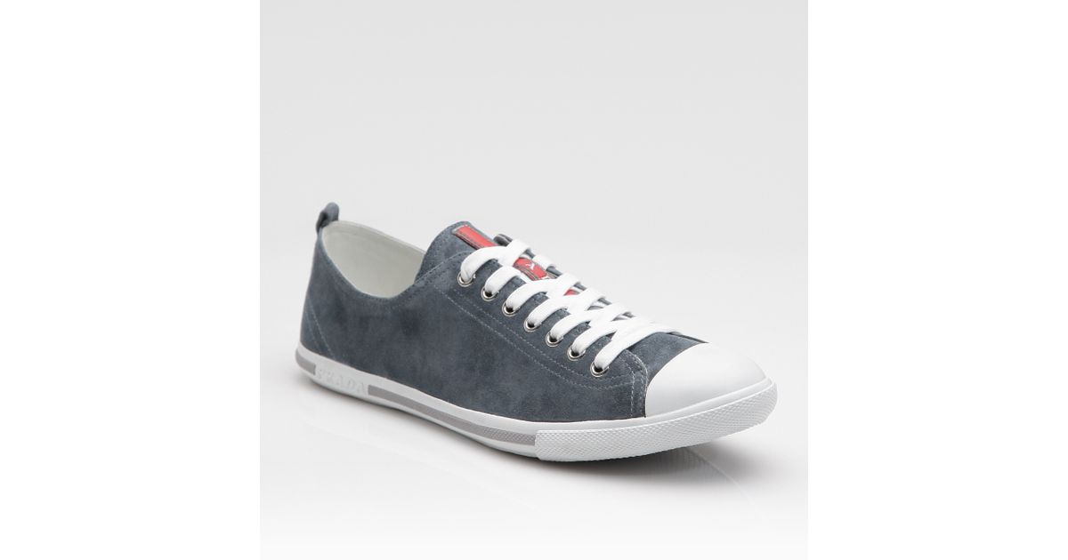 Prada Suede Velour Sneakers In Blue For Men Lyst