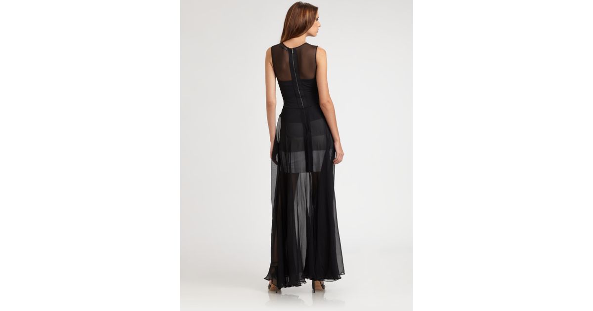 BCBGMAXAZRIA Alai Chiffon Overlay Gown in Black Combo (Black) | Lyst
