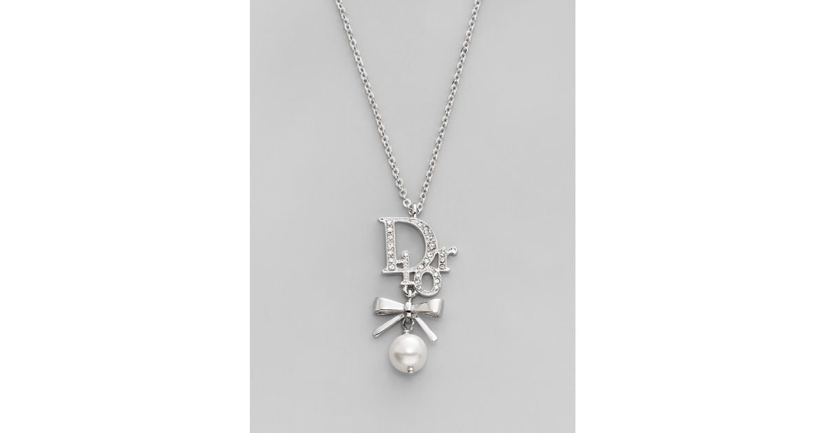 Dior Logo and Bow Necklace in White 