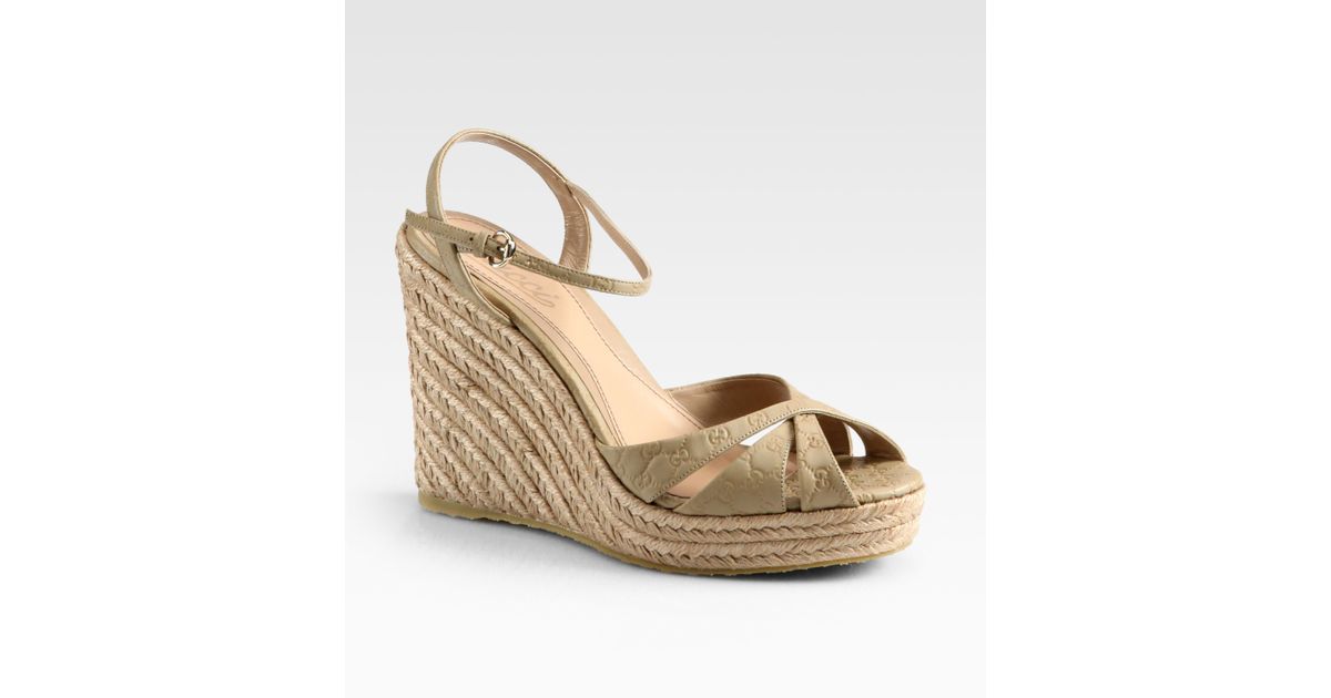 Gucci Penelope Gg Leather Espadrille Wedges in Natural | Lyst