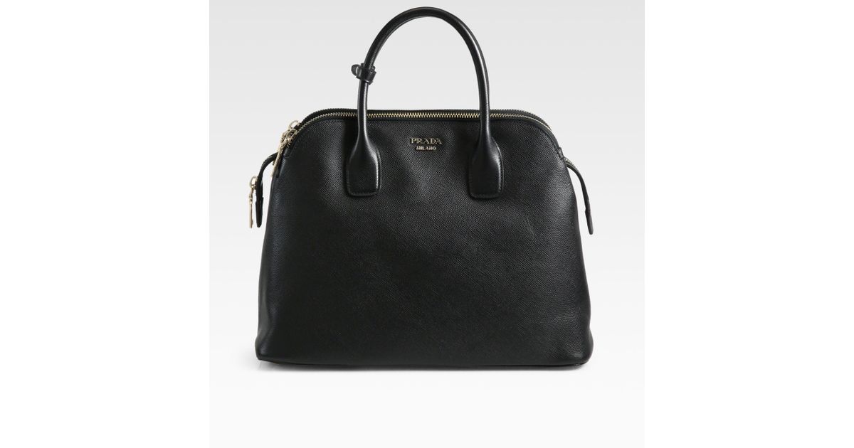 Prada Saffiano Cuir Medium Triple Zip Top Handle Bag in Black ...  