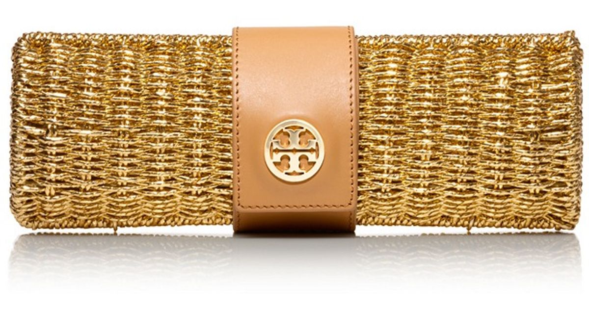 Tory Burch Chunky Straw Clutch in Gold (Metallic) Lyst