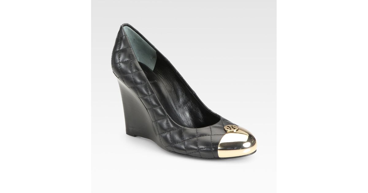 Tory Burch Kaitlin Quilted Leather Wedge Pumps in Black | Lyst