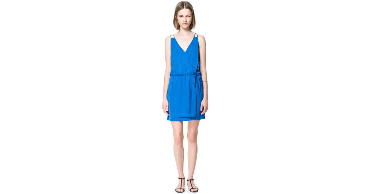 Zara Double Strap Jacquard Pattern Dress in Blue Lyst