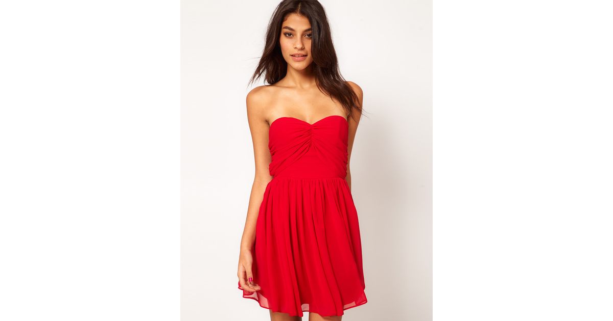 strapless red skater dress