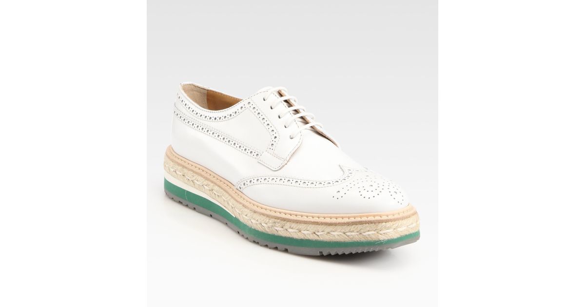 Prada Wingtip Platform Espadrille Oxfords in White (Brown) | Lyst