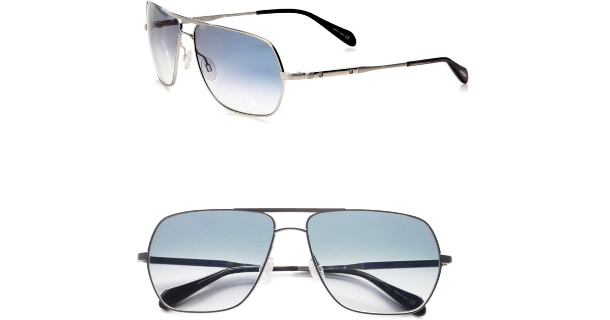 Oliver Peoples Kelton Rectangular Aviator Sunglasses in Metallic Lyst