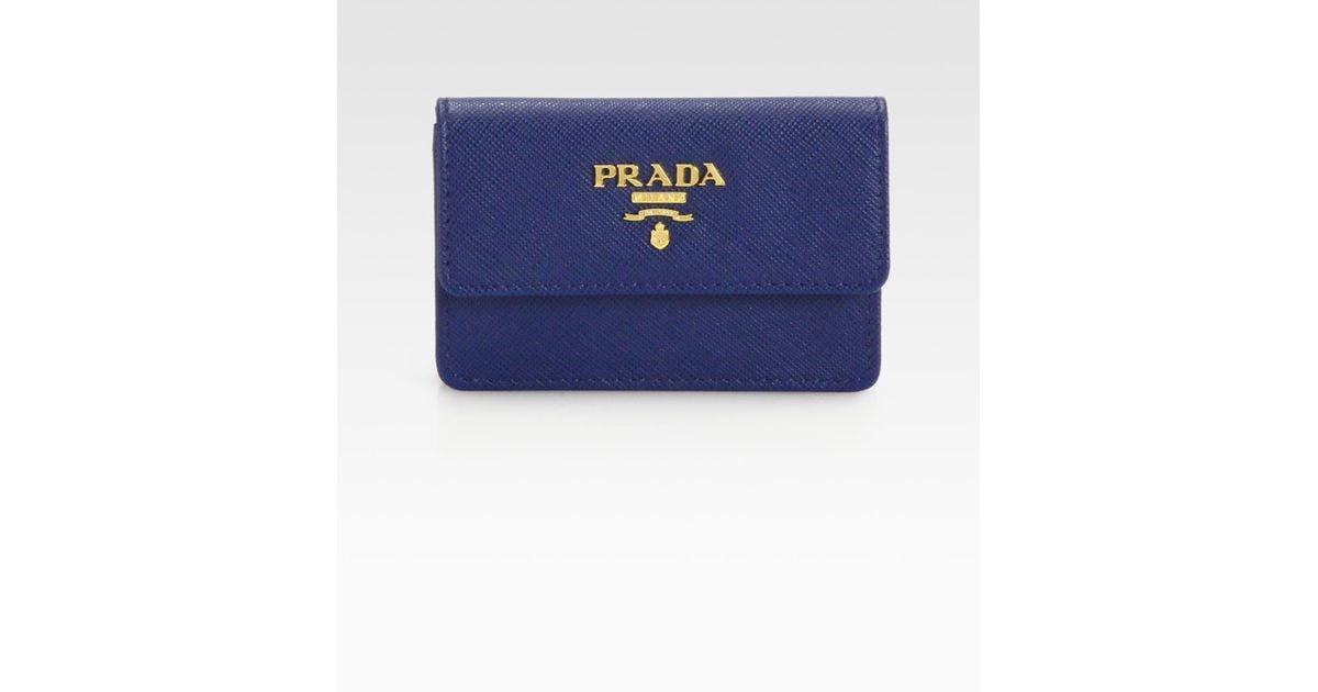 Prada Saffiano Lux Flap Card Case in Blue (bluette-blue) | Lyst  