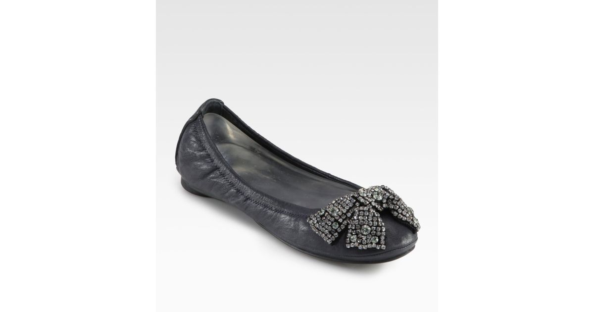 tory burch eddie ballet flat with crystal bow