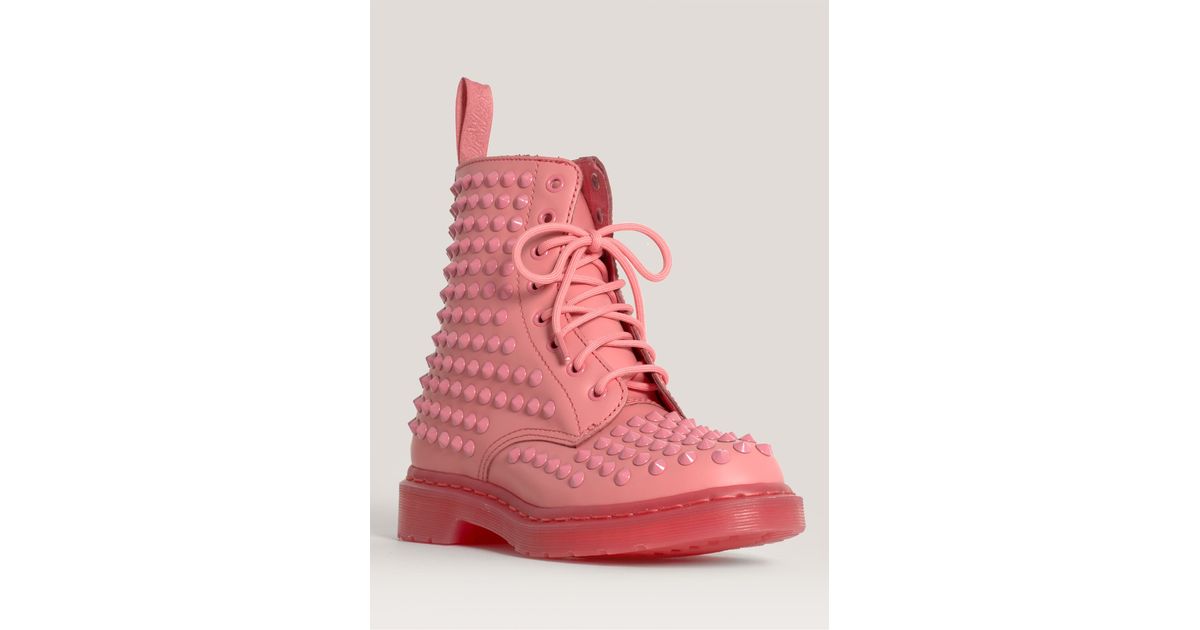 Dr. Martens Spike Studded Lace-up Boots in Pink | Lyst