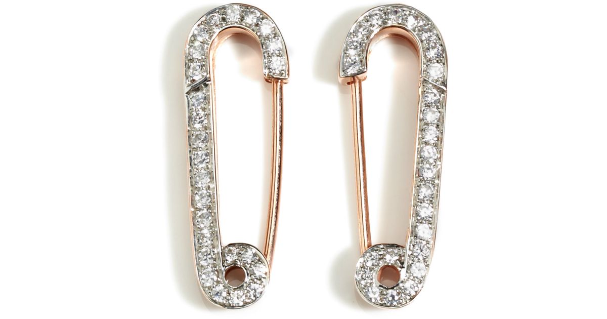 Lyst Genevieve Jones Rose Gold White Safety Pin Earrings In