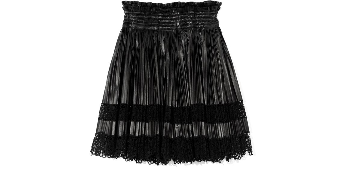 Givenchy Leather and Lace Pleated Skirt in Black - Lyst