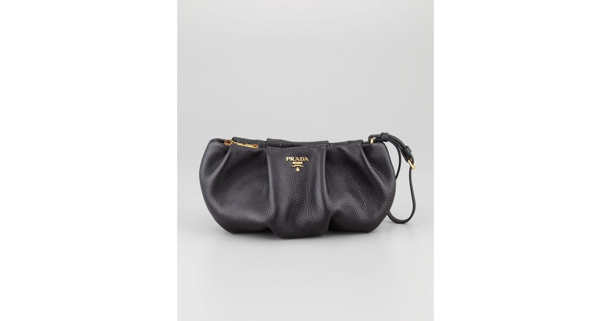 Prada Daino Pleated Wristlet Clutch Bag in Black | Lyst Prada Daino Pleated Wristlet Clutch Bag in Black | Lyst