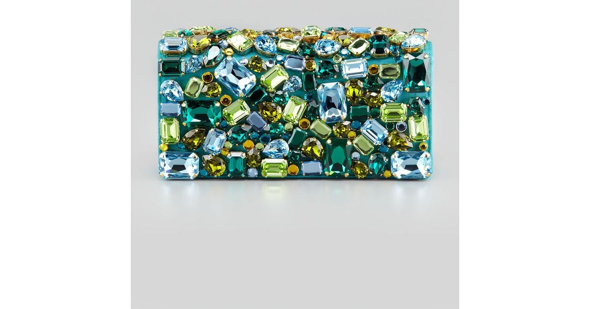 Prada Jeweled Satin Clutch Bag in Green (turquoise) | Lyst  