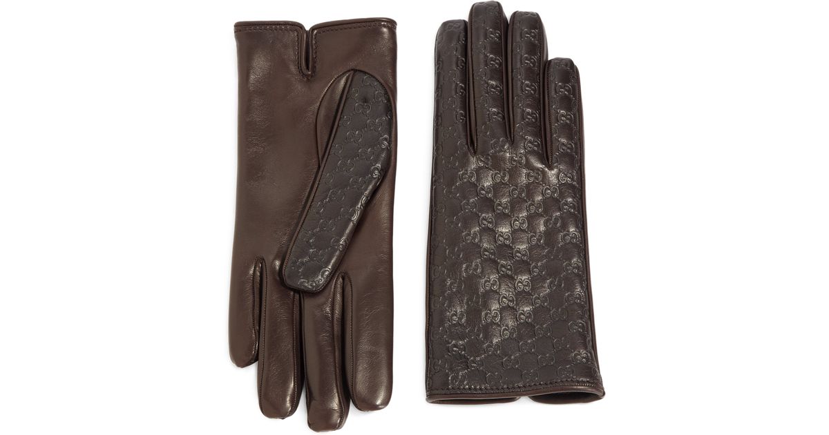 Gucci Logo-embossed Leather Gloves in Brown for Men | Lyst