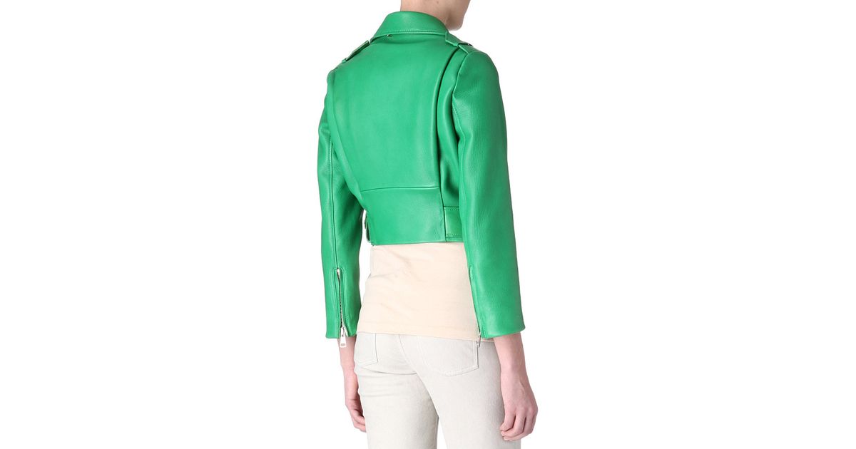Acne Studios Green Mape Petite Cropped Leather Biker Jacket