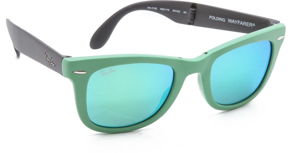 Ray-Ban Folding Wayfarer Sunglasses in Green | Lyst