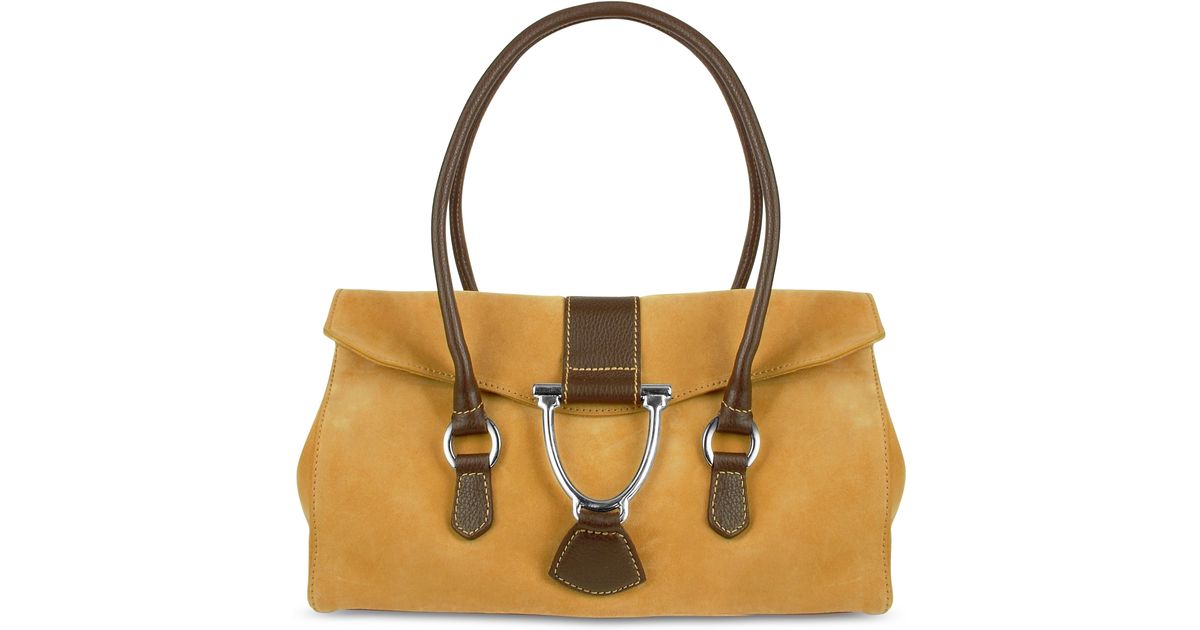 Lyst Buti Camel Suede And Leather Satchel Bag In Natural