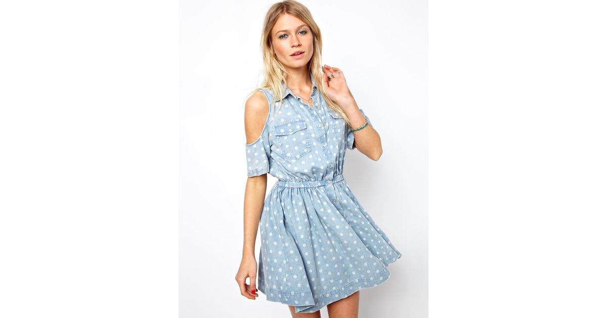 cold shoulder denim dress