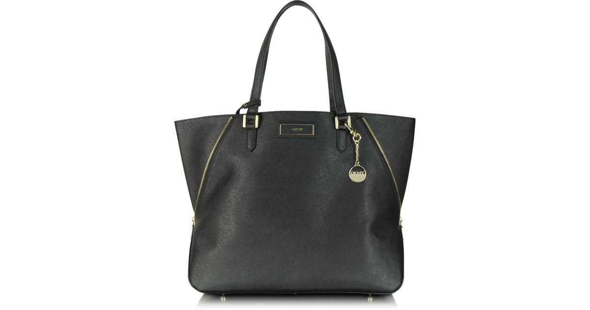 DKNY Large Saffiano Leather Zip Tote in Black Lyst