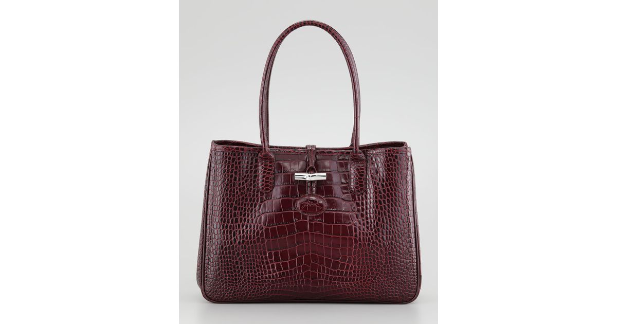 Lyst Longchamp Roseau Crocodile Embossed Shoulder Bag Purple In Lyst Longchamp Roseau Crocodile Embossed Shoulder Bag Purple In