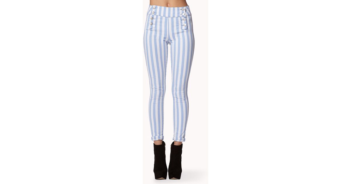 blue and white pinstripe jeans