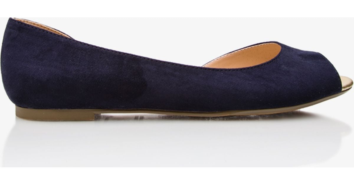 navy blue peep toe flats