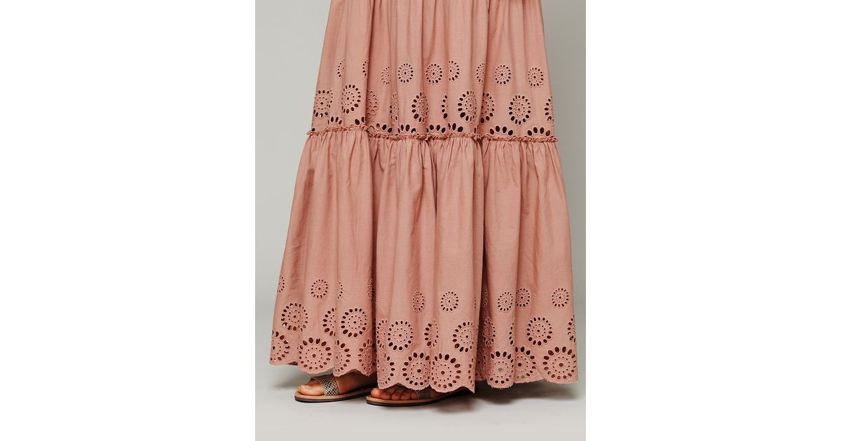 Free People Ophelia Eyelet Maxi Dress in Pink | Lyst