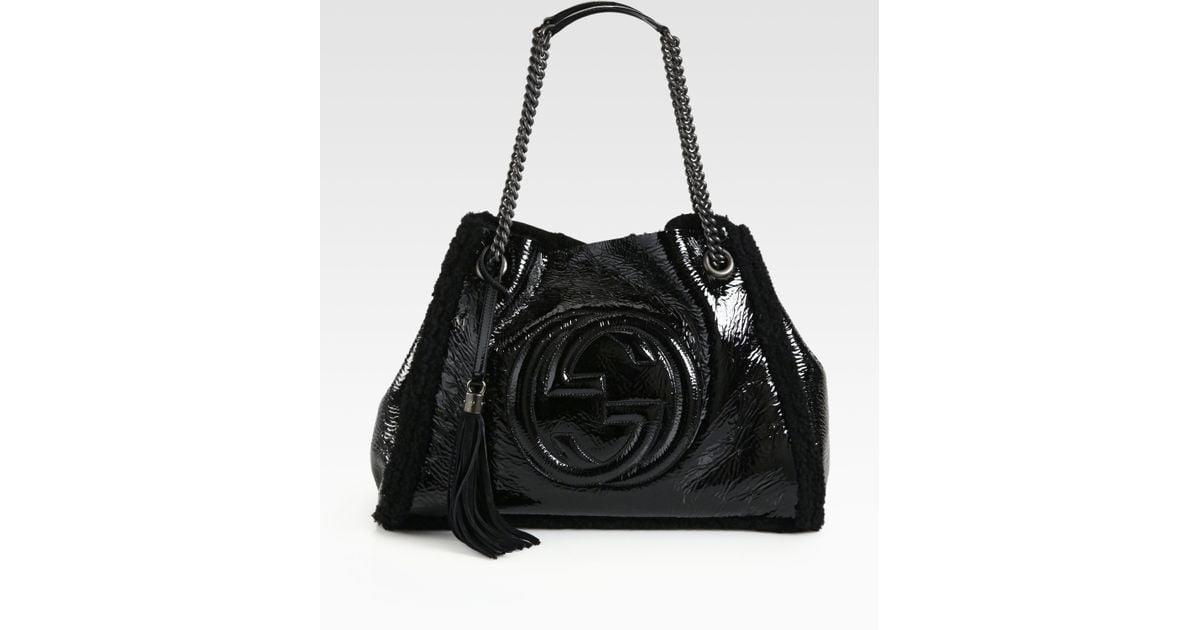 Gucci Black Soho Crushed Patent Leather Shoulder Bag