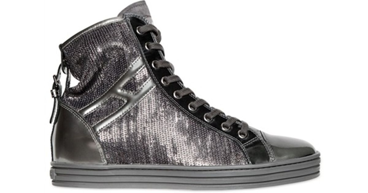 Hogan Rebel 50mm High Top Wedged Sequins Sneakers in Pewter (Metallic) |  Lyst