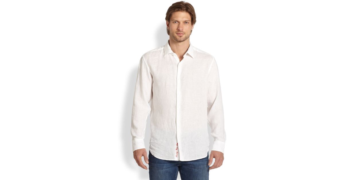 Robert Graham Embroidered Linen Shirt in White for Men | Lyst