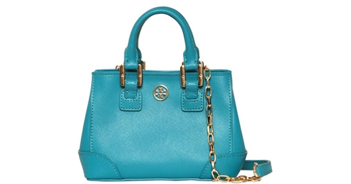 Tory Burch Mini Robinson Saffiano Leather Bag in Turquoise (Blue) - Lyst