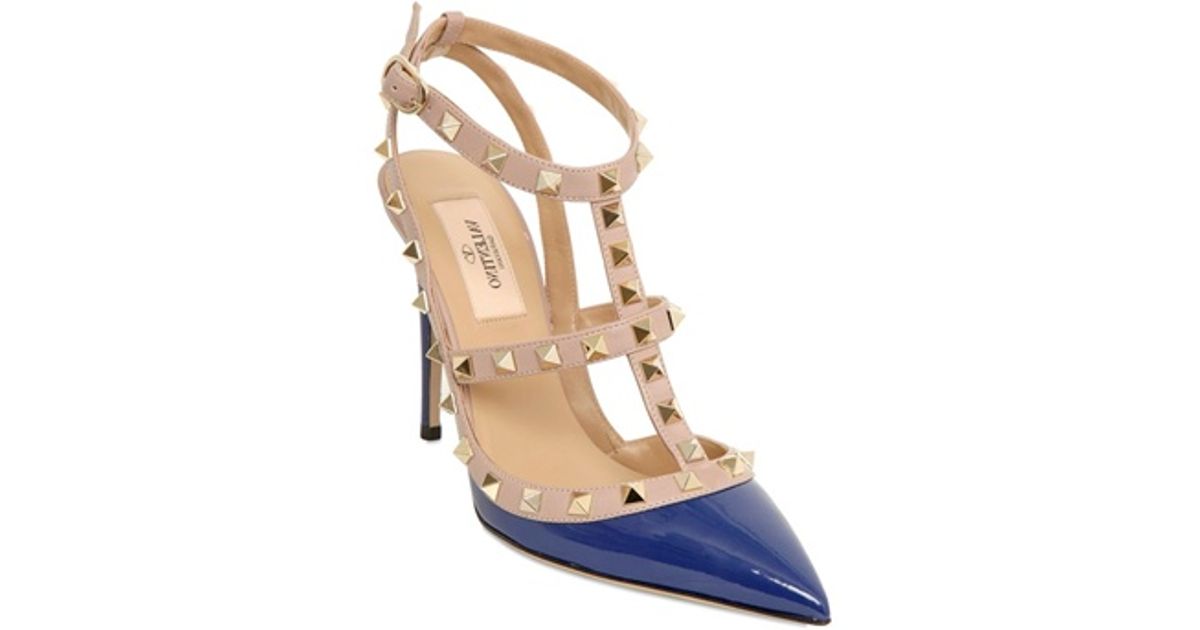 Valentino 100mm Patent Leather Rockstud Pumps in Blue - Lyst