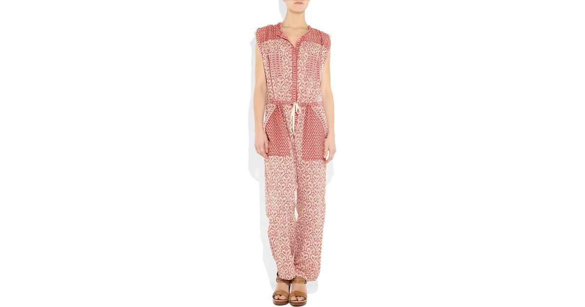 Étoile Isabel Marant Heko Printed Cotton-voile Jumpsuit in Red - Lyst