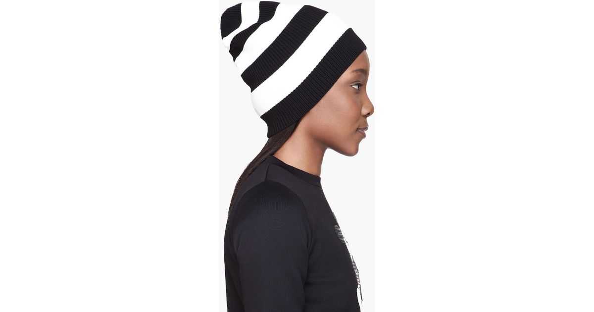 Marc Jacobs Black And White Striped Knit Beanie Lyst