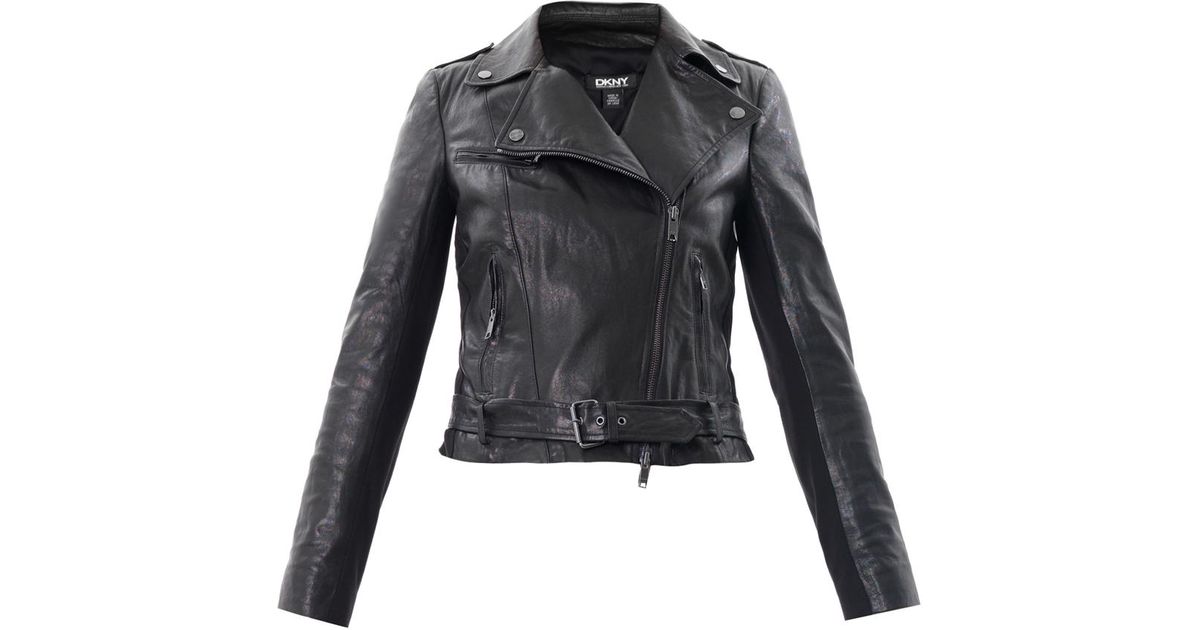 DKNY Leather Biker Jacket in Black Lyst