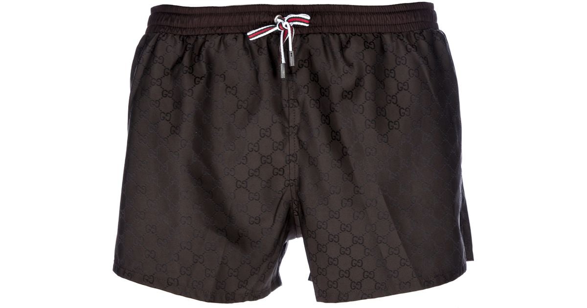 Gucci Monogram Swim Shorts in Brown 