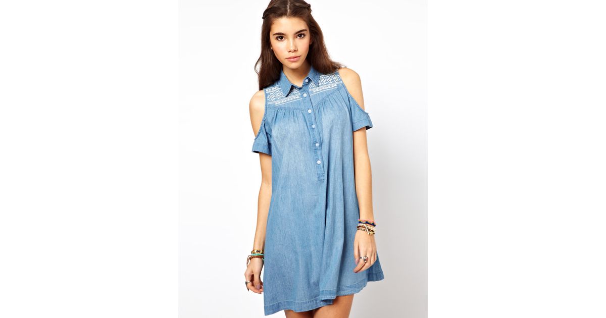 cold shoulder jean dress