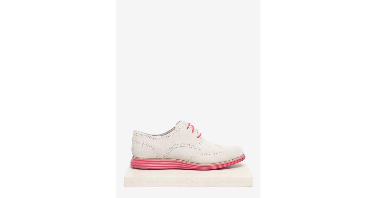 Cole Haan Lunargrand Suede Wingtip Shoes in White | Lyst