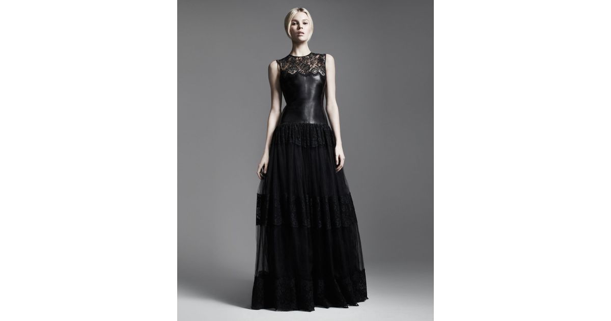 Lyst Valentino Leather Lace Gown in Black