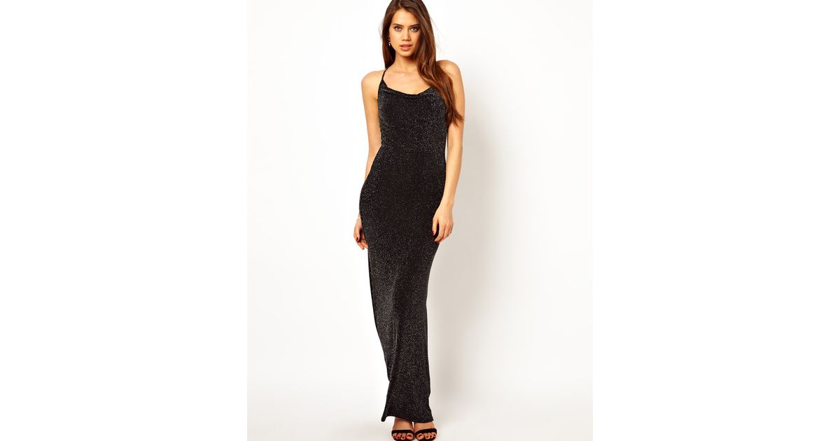 sequin cowl neck maxi dress