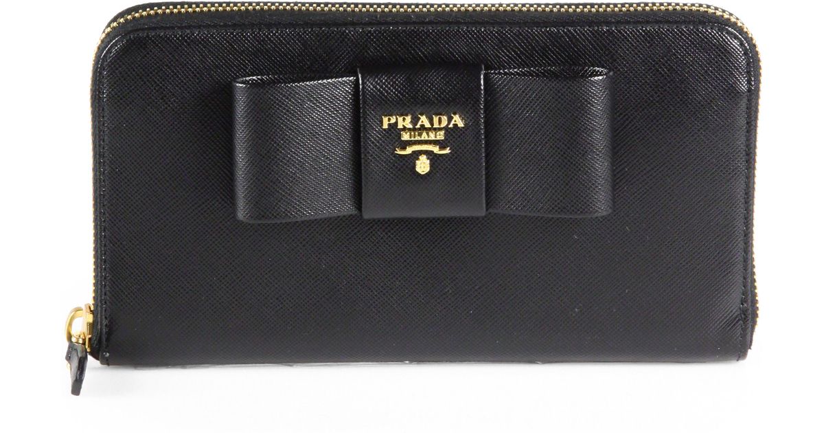 Prada Saffiano Bow Zip-around Wallet in Black (nero-black) | Lyst  