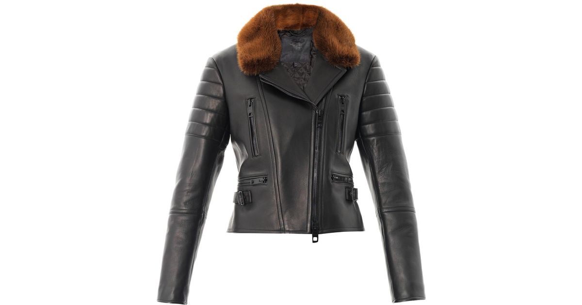 Burberry Prorsum Mink Collar Leather Jacket in Black - Lyst