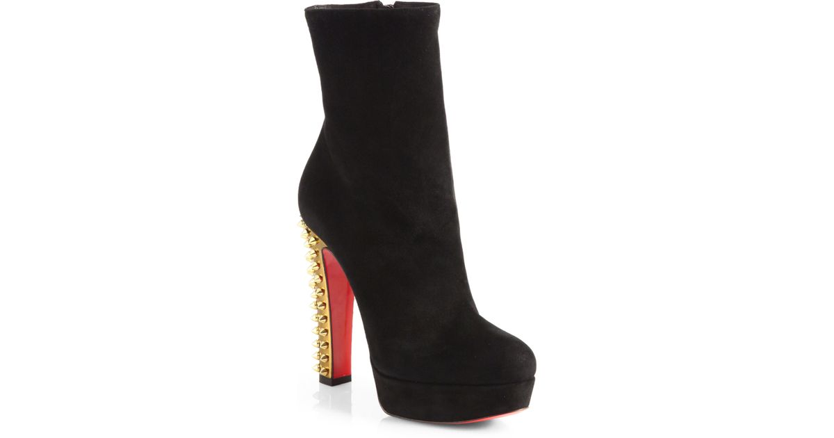 Christian louboutin Taclou Suede Spiked Heel Midcalf Boots in ...