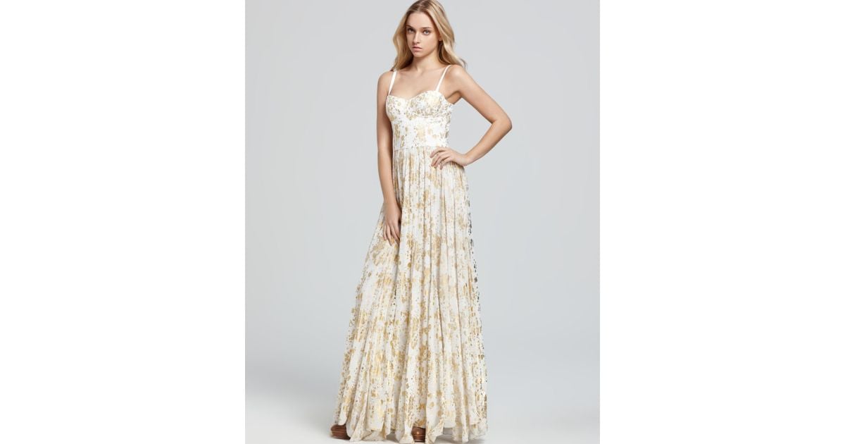 white and gold maxi dress