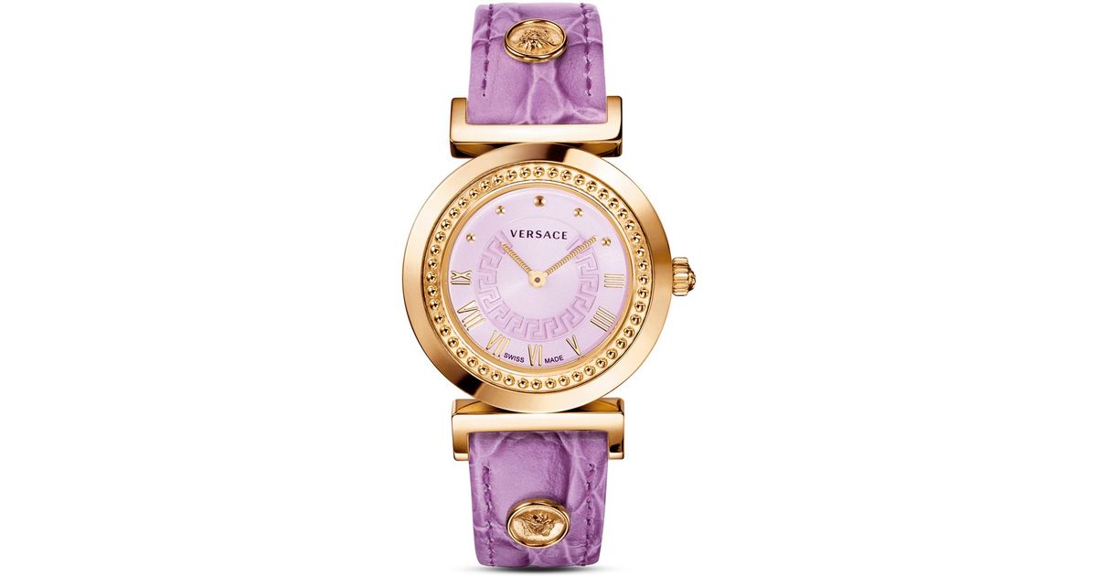 Versace Leather Vanity Watch, 35mm in Rose Gold/Violet (Pink) Lyst