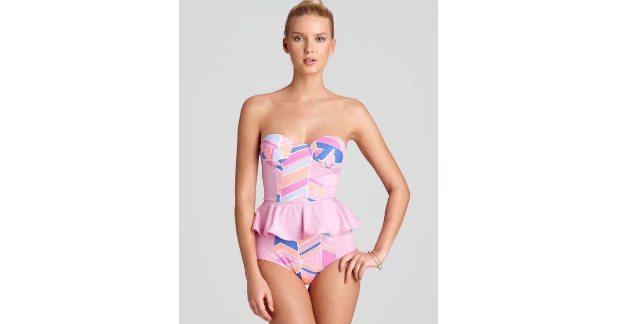Zinke Starboard One Piece Swimsuit with Removable Peplum in Pink | Lyst